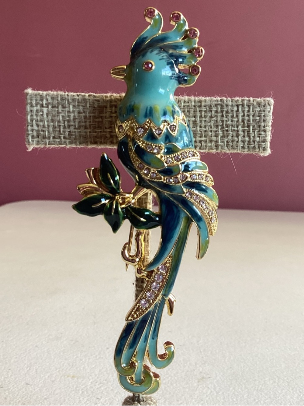 Vintage Signed Coro Animal Parrot Brooch w/Stones